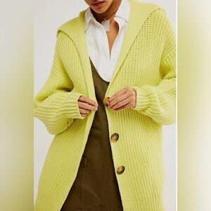 Free People Lemon Yellow Hooded Knit Cardigan